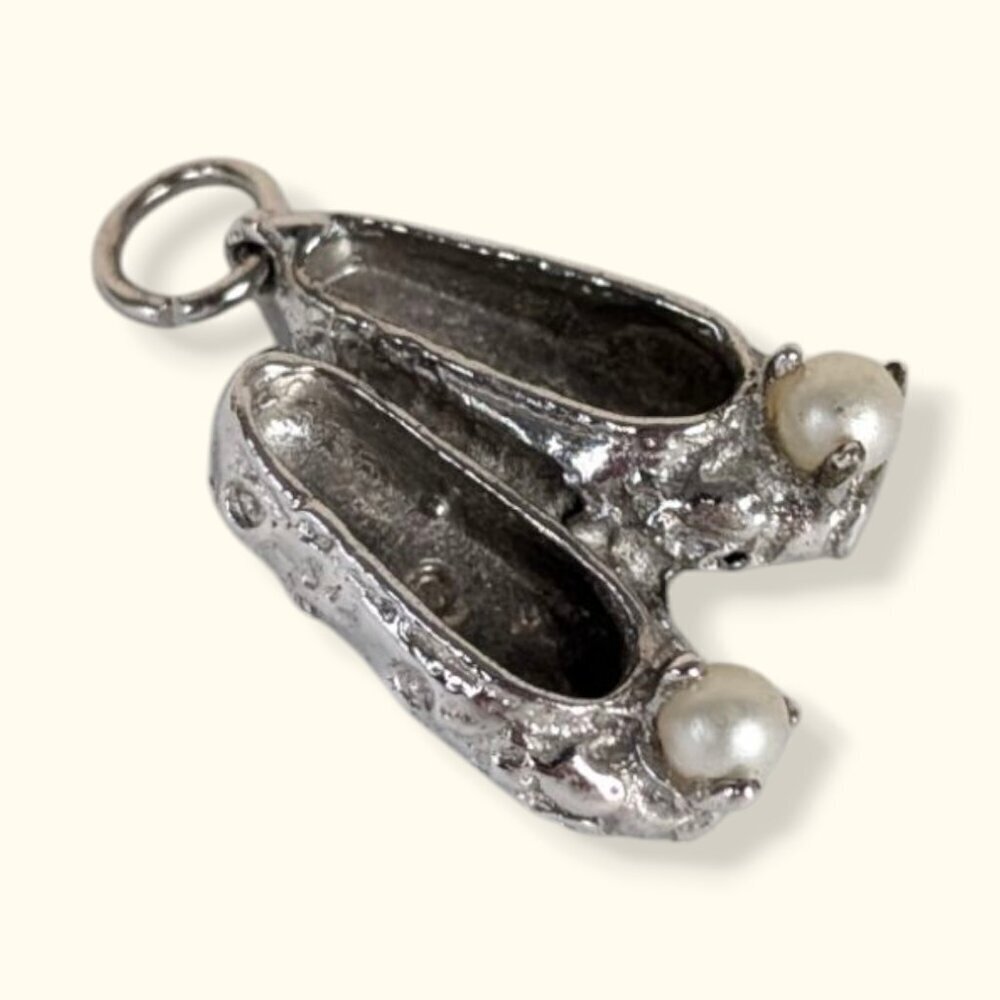 (2/$20) Vintage Sterling Faux Pearl Slipper Charm